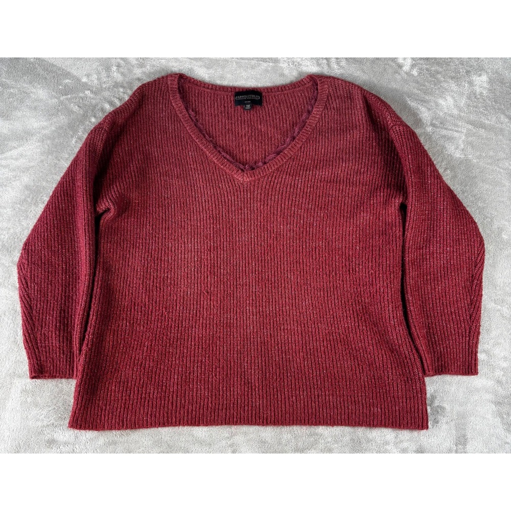 Absolutely Creative Worldwide Sweater Womens 2X Burgundy Excellent V-Neck Ribbed